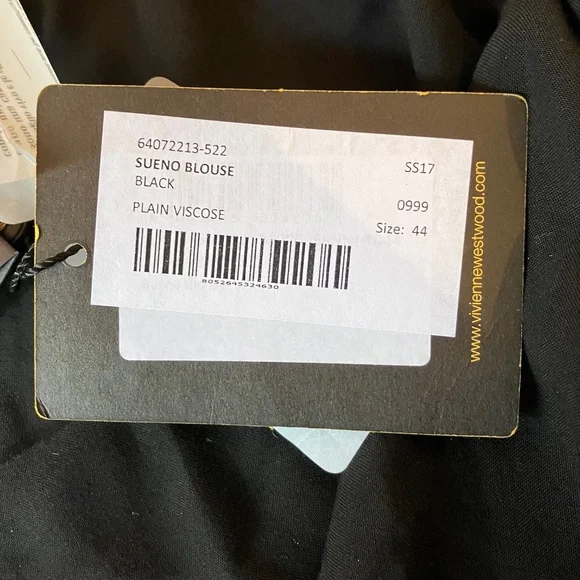 NEW w/ TAGS Vivienne Westwood Black Sueno Blouse Top EU 44 US 10 12 L - Picture 4 of 5